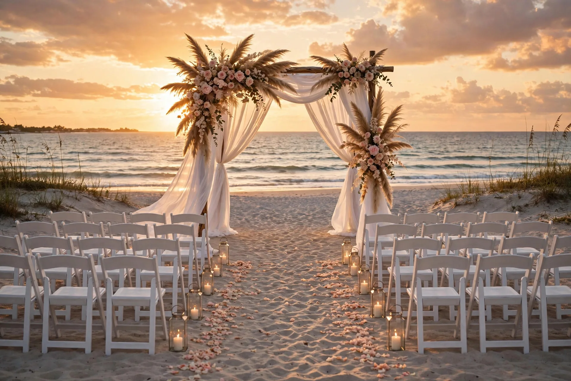 Beach wedding ceremony setup for 20 guests