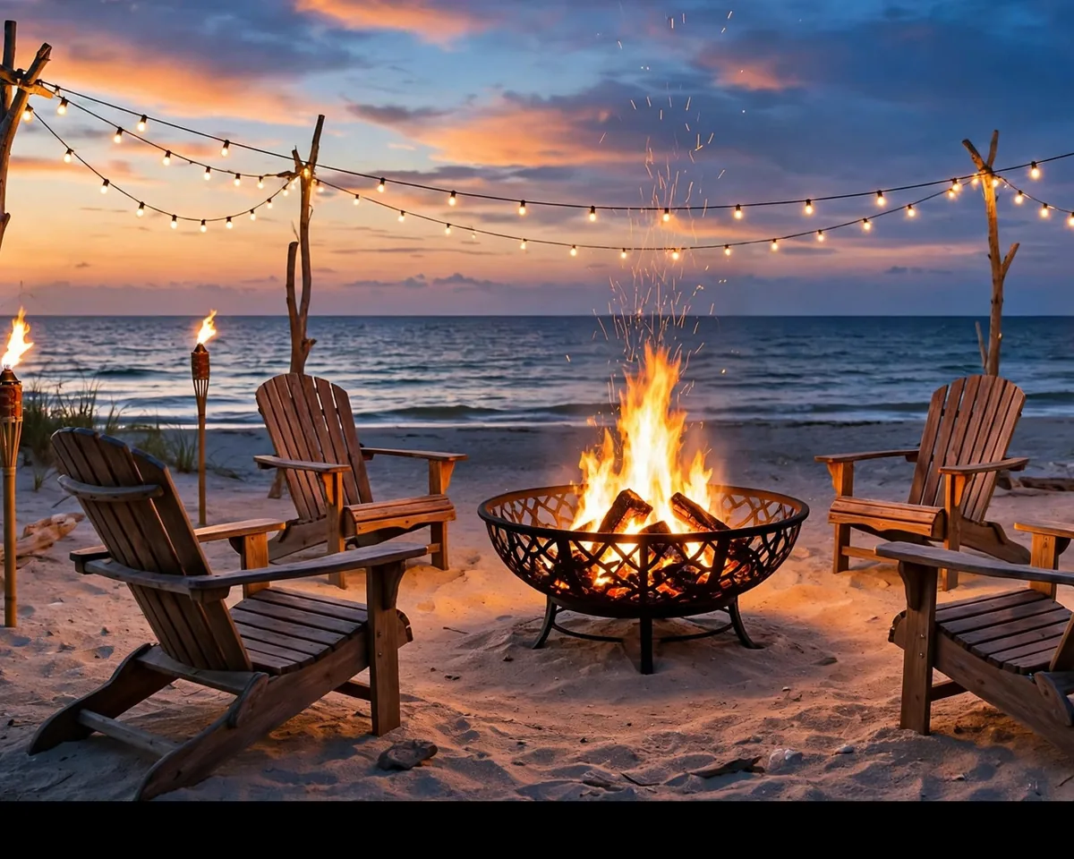 Beachy Dream bonfire setup on the beach
