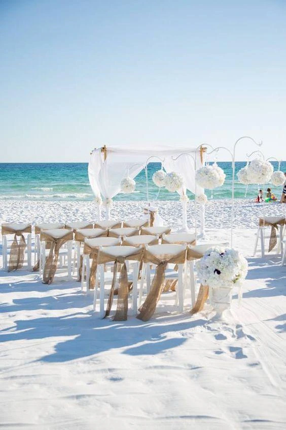 Beach wedding ceremony setup for 35 guests